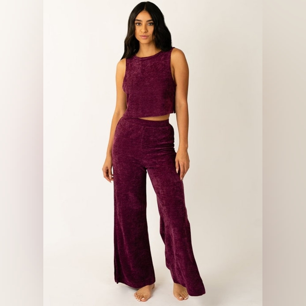 Joyfolie Lounge Set Purple Velvet Wide Leg Medium